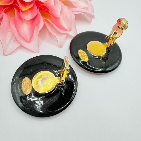 Vintage Richard Kerr Rhinestone Shield Statement Clip On Earrings Signed Sparkly - Picture 7 of 10